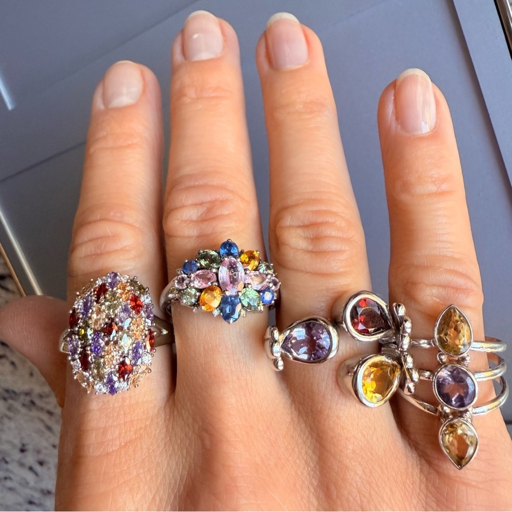 Multi Gems Amethyst Garnet Citrine Sterling Silver Adjustable Ring J&T D… - Picture 9 of 10